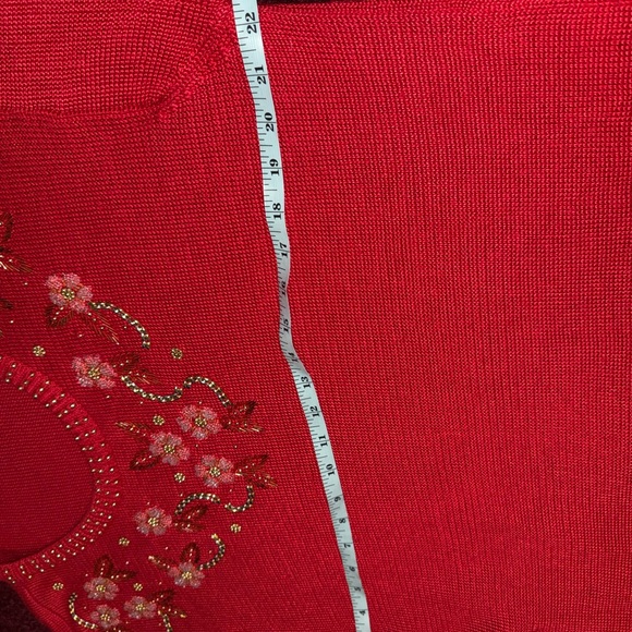 Dana Scott Women’s Vintage Holiday Christmas  Sweater Red Gold Size L Beads - Picture 4 of 5